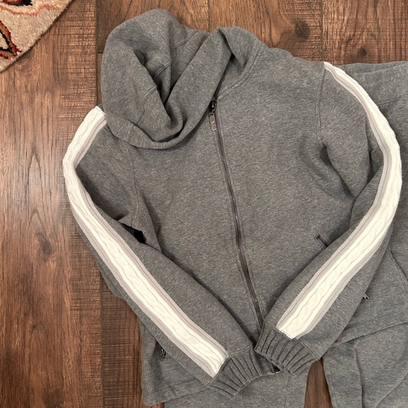Y2K Danskin Sweat Tracksuit Gray White Cable Knit Stripe - Picture 2 of 8